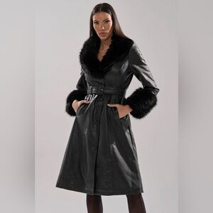 AKIRA Black Leather Coat with Fur Trim NWT size 2x  *SOLDOUT*